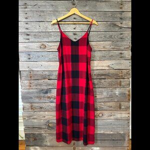 Old Navy Red & Black Buffalo Plaid V-Neck Slip Dress - Size L